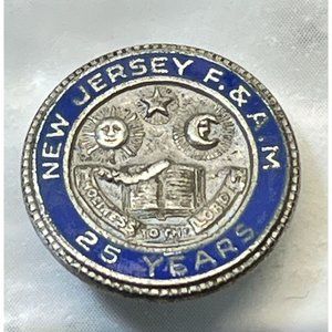 Vintage Enamel Masonic Pin Sterling Silver New Jersey F and A M 25 Years Screw